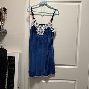 SHEIN Blue Camisole with White Lace Detail